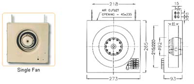 Housing details for Backward Cured Fans (215 & 220 mm Dia. Impellers)